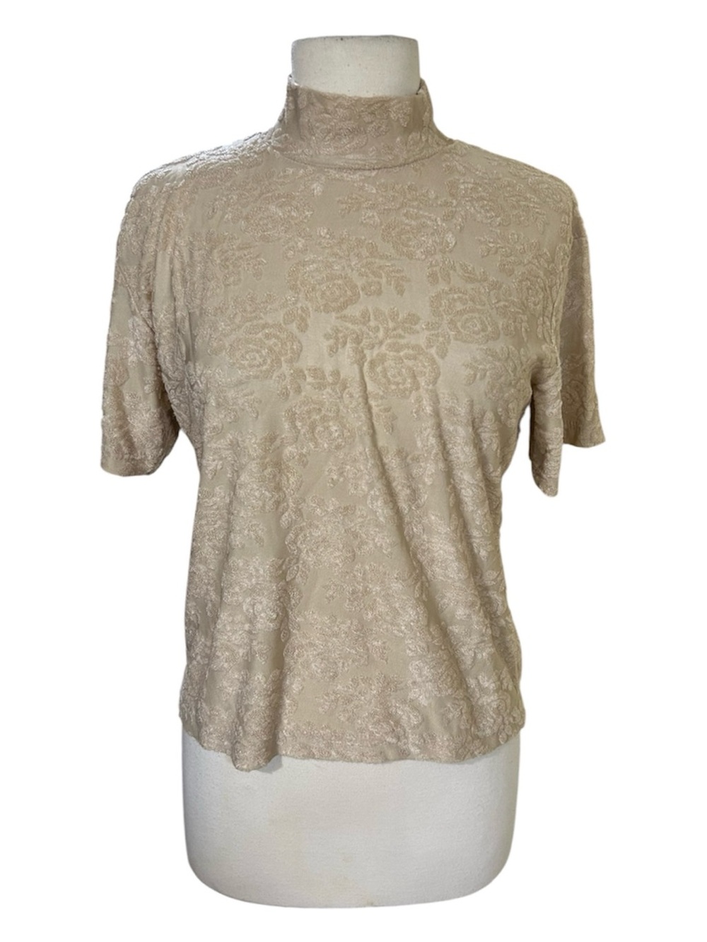 Vtg Y2K Frazier Lawrence Blouse Womens L Floral Brocade Semi Sheer Burnout